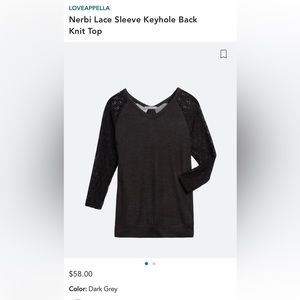 Loveappella Nerbi Lace Sleeve Keyhole Back Knit Top